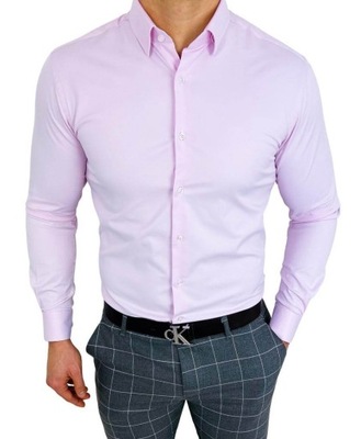 Koszula rozowa meska slim fit z kolnierzem - XL