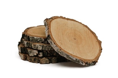 Plastry drewna, gruba kora, o śr. 12-15 cm