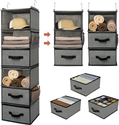 ORGANIZER WISZĄCY DO SZAFY 6 PÓŁEK WISZĄCE SZUFLADY PRZECHOWYWANIE UBRAŃ