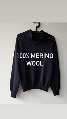 Sweter 100% merino wool S granatowy uniseks