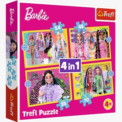 PUZZLE 4W1 DLA DZIEWCZYNKI 207 ELEMENTÓW BARBIE WESOŁY ŚWIAT BARBIE TREFL