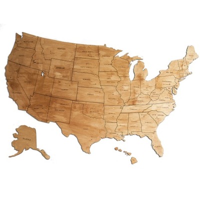 DREWNIANA MAPA USA 120x80cm NAZWY STANÓW