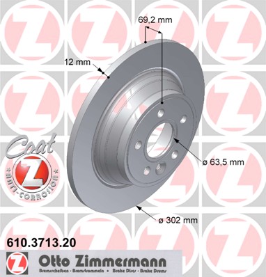 ZIMMERMANN VOLVO V70 III 302MM ДИСКИ ТОРМОЗНЫЕ ЗАД 610.3713.20