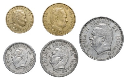 Monako 1 2 5 10 20 franków centym - zestaw 5 monet