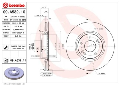 DISCOS DE FRENADO PARTE DELANTERA BREMBO 09.A532.11 09A53211  