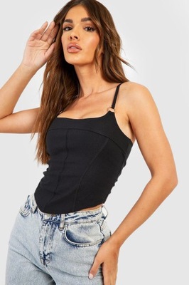 BOOHOO GORSETOWY CZARNY CROP TOP RAMIĄCZKA SM8 NG2__L