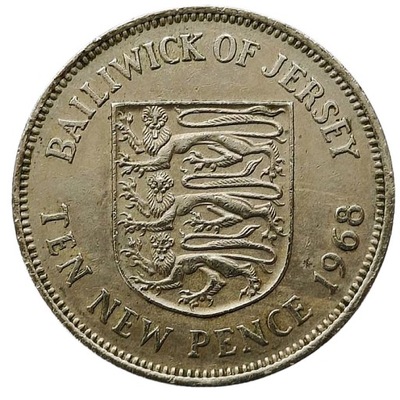 JERSEY 10 NEW PENCE 1968 - TARCZA HERBOWA