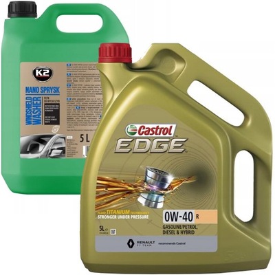 ACEITE CASTROL EDGE 0W-40 R 5L + K2 NANO LIMPIAPARABRISAS 5L  