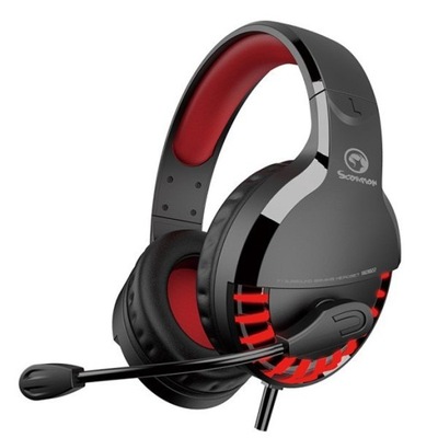 Marvo HG9022, słuchawki z mikrofonem, regulacja głośności, czarno-czerwona,
