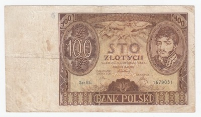 Banknot 100 zł 1934, seria BE, st. 3/4