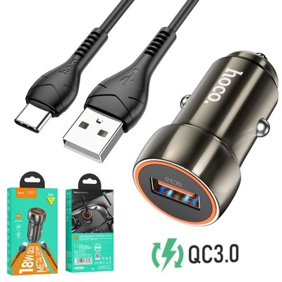 ФОРТОЧКА ЗАРЯДНОЕ УСТРОЙСТВО АВТОМОБИЛЬНАЯ QC3.0 3A 18W + КАБЕЛЬ USB ТИП ТИПУ C USB-C 1M фото