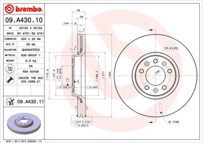 ГАЛЬМІВНІ ДИСКИ ГАЛЬМІВНІ ПЕРЕД BREMBO 09.A430.10 09A43010