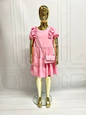 S72 Sukienka różowa z torebką falbanki r 152-158