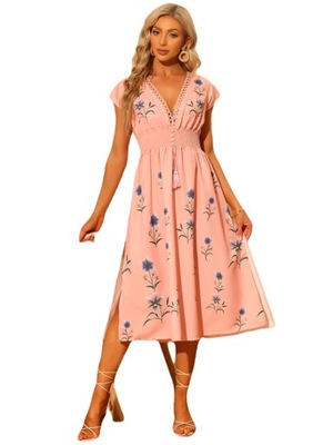 Różowa sukienka kwiaty midi glamour M 38