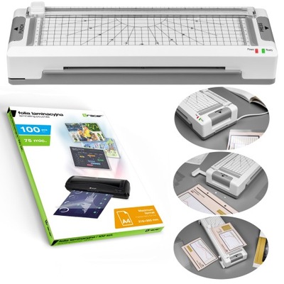 LAMINATOR A4 LAMINARKA + GRATIS 100 Folii A4 TRYMER ZAOKRĄGLACZ DZIURKACZ