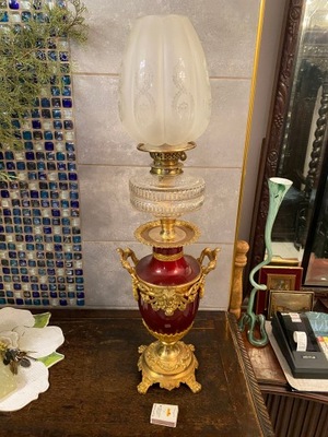 Piękna unikalna pałacowa lampa naftowa - porcelana brąz złocony - duża