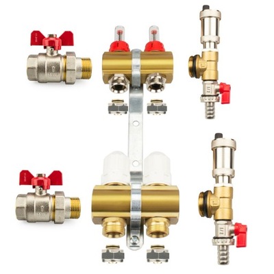 Rozdzielnia 2 C.O. podłogówki mosiądz kompletna