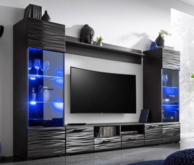 MEBLOŚCIANKA ZESTAW MEBLI MODICA - czarny połysk