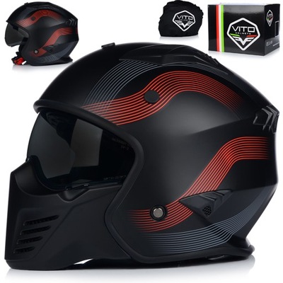 CASCO PARA MOTOCICLETA | VITO BRUZANO RED | ABIERTO + ODPINANA SZCZEKA + TAPAOBJETIVO  