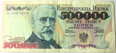 1993 500000 zł złotych Sienkiewicz seria D