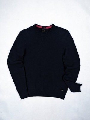 Hugo Boss granatowy sweter wełna M logo