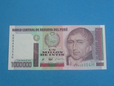 Peru Banknot 1000000 Intis P-148 stan UNC 1990