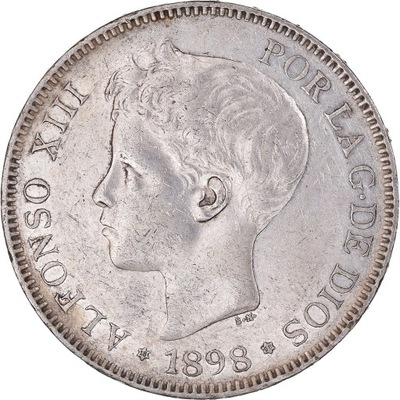 Moneta, Hiszpania, Alfonso XIII, 5 Pesetas, 1898,