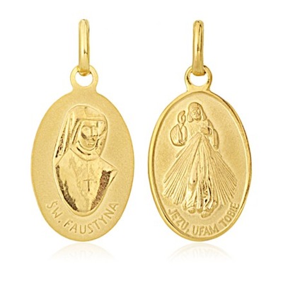 Złoty medalik Jezus / Św. Faustyna złoto 585