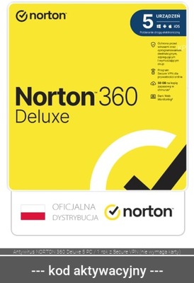 Antywirus NORTON 360 Deluxe 5 PC / 1 rok z Secure VPN (nie wymaga karty)