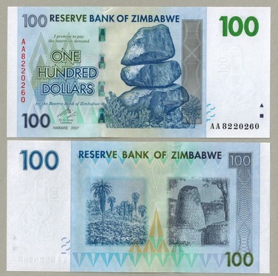 Zimbabwe 100 Dolar 2007 P-69 UNC