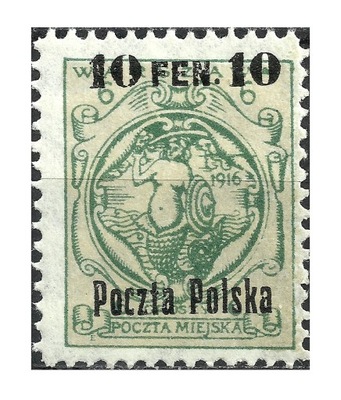 1918 Polska Fi.3 ** POCZTA MIEJSKA WARSZAWA gwar.