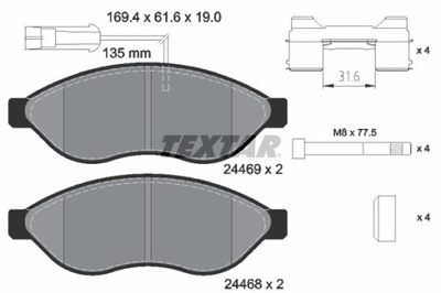 ZAPATAS DE FRENADO FIAT PARTE DELANTERA DUCATO 06- LAD 1600KG 2 SENSORES 2446902  