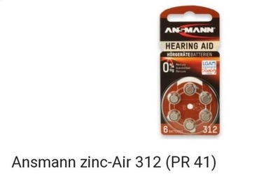 Bateria do aparatów słuchowych Ansmann 312 6 szt.