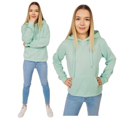 Bluza damska z kapturem miętowa W02-61 kangurek - XL