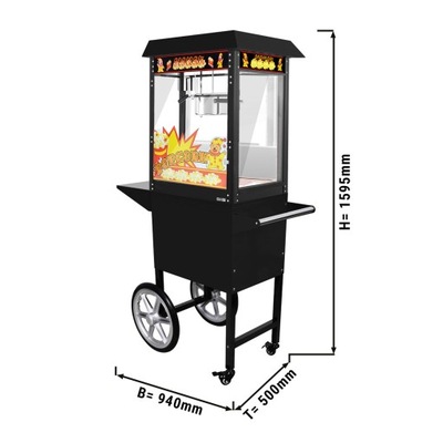 Maszyna do popcornu z wózkiem - 5 kg / h - z 1 czajnikiem