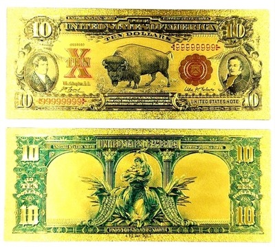 10 DOLARÓW 1901 Pozłacany Unikatowy Banknot