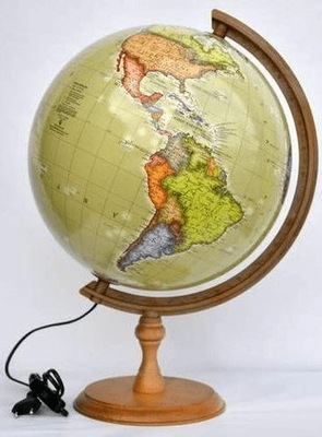 Globus 320 polityczny podświetlany drewniana