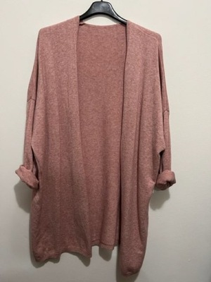 kardigan długi sweter uni m-xxl nietoperz różowy