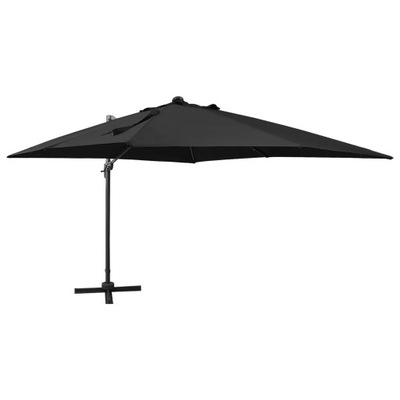 vidaXL Parasol wiszący z lampkami LED i słupkiem, czarny, 300 cm