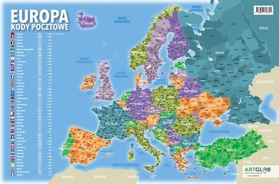 MAPA PODKŁADKA EUROPA KODOWA KODY POCZTOWE NA BIURKO ARTGLOB