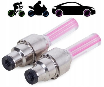 Wentyle świecące rowerowe wentyl na koło 2 sztuki różowe bateria