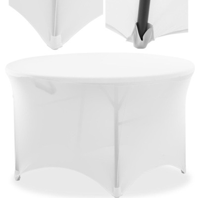 Pokrowiec elastyczny uniwersalny na stół owalny śr. 150 cm biały spandex