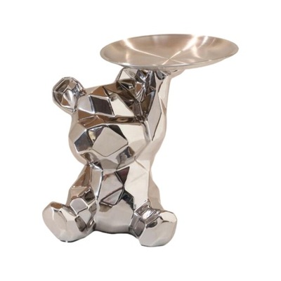 Bear Storage Tray Statue Bear Figurine Desktop Decoration Cosmetic Silver