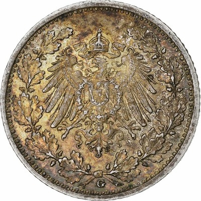 NIEMCY - IMPERIUM, 1/2 Mark, 1915, Karlsruhe, AU(5