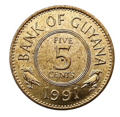 GUJANA 5 CENTS 1991 PTAKI