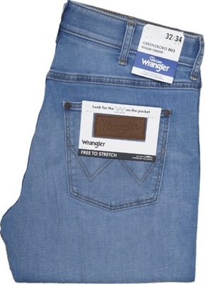 WRANGLER GREENSBORO blue waves spodnie jeansy proste W32 L34