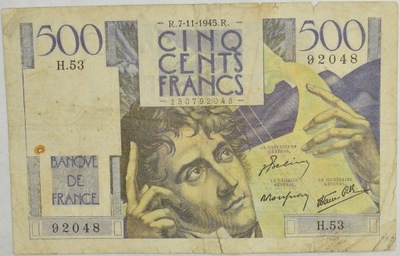 11.Francja, 500 Franków 7.11.1945, P.129.a, St.3-