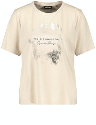 Bluzka Beżowa T-shirt ze Złotym Nadrukiem TAIFUN R.46