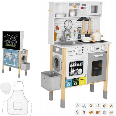 DREWNIANA INTERAKTYWNA KUCHNIA DLA DZIECI 9W1 +PRALKA TABLICA AKCESORIA