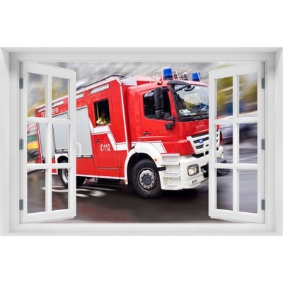 3D Okno Naklejka na ścianę Wóz strażacki 150x100